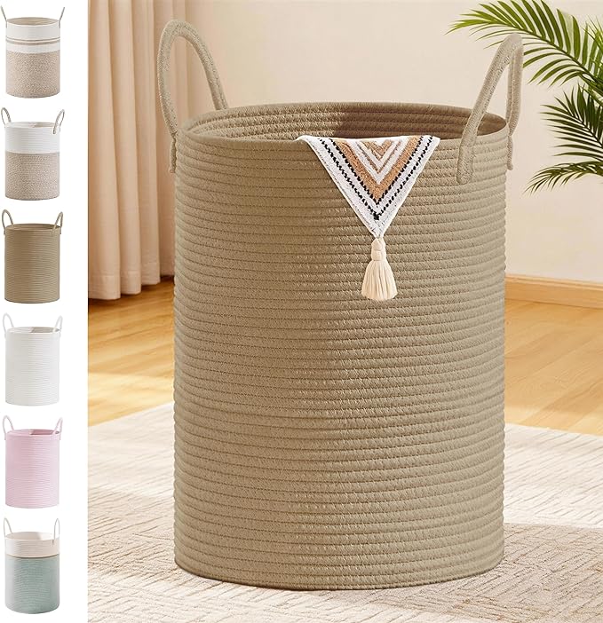 Tall Laundry Basket with Handles, 100L Portable Dirty Clothes Hamper, Boho by SunNewt