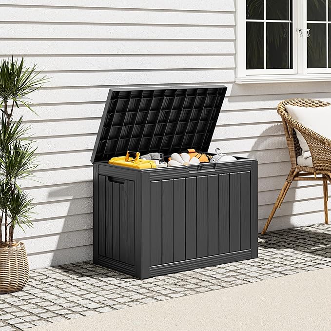 Outdoor Storage Box, Resin Deck Boxes Indoor and outdoor, Waterproof Storage Box Lockable Lid (Black, 45 Gallon) - Image 5