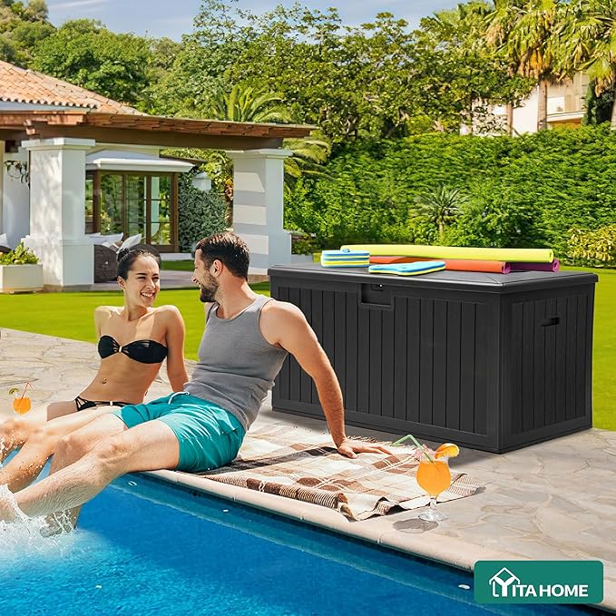 YITAHOME 150 Gallon Large Deck Box with Side Handles, Outdoor Double-Wall Storage for Patio Furniture Cushions, Garden Pool Accessories, Waterproof & Lockable - Image 3