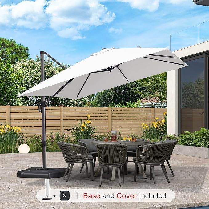 PURPLE LEAF 10'×10' Patio Umbrella with Base and Cover Outdoor Large Offset Cantilever Umbrella Heavy Duty Sun Umbrella for Garden Deck Pool Patio White - Image 2