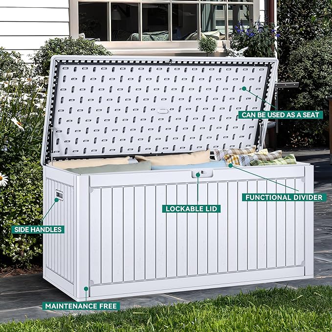 YITAHOME 260 Gallon Large Deck Box with Divider & Side Handles, Outdoor Double-Wall Storage for Patio Furniture Cushions, Garden Pool Accessories, Waterproof & Lockable - Image 3