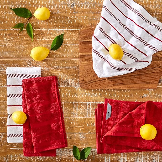 KitchenAid Albany Kitchen Towel 4-Pack Set, Passion Red/White - Image 2