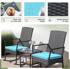 Greesum 3 Pieces Patio Furniture Set Outdoor Wicker Rocking Chairs with Glass Coffee Table for Garden Backyard Porch Poolside, Blue - Image 7