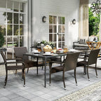 Yaheetech Set of 2 Stackable Outdoor Rattan Dining Chairs, All-Weather Armchair w/Armrests, Steel Frame for Garden, Patio, Deck, Yard, Poolside, Brown - Image 2