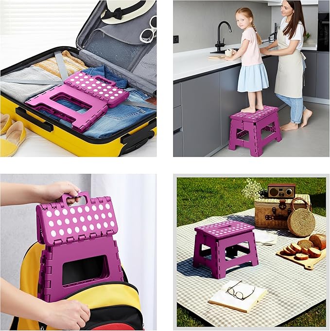Utopia Home Folding Step Stool with Handle – 9 Inch Anti Slip Collapsible Stool – Holds Up to 300 lbs – Sturdy Plastic Step Stool Foldable for Kitchen, Bathroom and Home Use (1-Pack, Purple) - Image 6