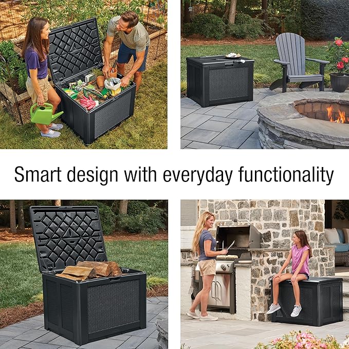 Rubbermaid Medium Resin Outdoor Storage Deck Box (74 Gal), Weather Resistant, Black, Deck Organization for Home/Backyard/Pool Chemicals/Toys/Garden Tools/Porch/Patio Cushions - Image 4