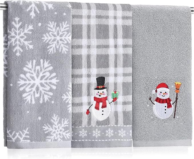 3 Pcs Winter Hand Towels for Bathroom Snowflake Snowman Embroidered Bathroom by SmoothNovelty