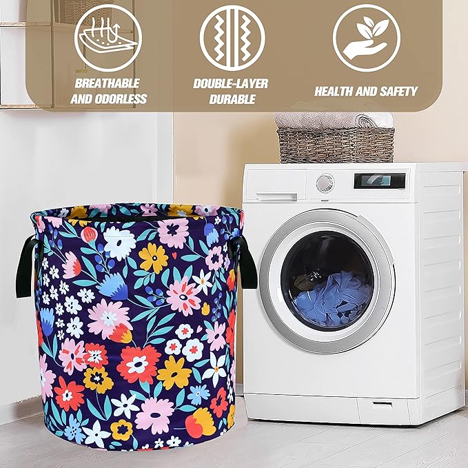 Folk Floral Art Laundry Basket Beautiful Flowers Foldable Oxford Cloth Funny - Image 8