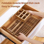 Acacia Wooden Dish Drying Rack for Kitchen Counter 2-Tier Collapsible Bmaboo - Image 7