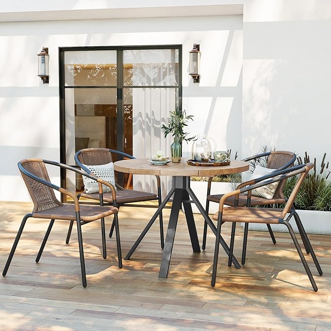 Amopatio Outdoor Dining Chairs Set of 6, Rattan Wicker Patio Chairs, Stackable Indoor-Outdoor Chairs, Bistro, Deck, Yard, Porch, 6 Pack, Brown - Image 2