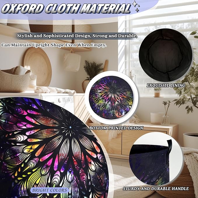 Personalize Mandala Laundry Basket Oxford Cloth Foldable Galaxy Laundry Hamper - Image 6