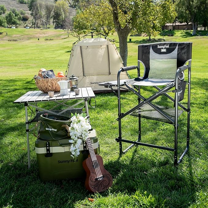 SUNNYFEEL Tall Camping Directors Chair, Portable Folding Artist Makeup Chair with Side Table, Pocket, Footrest, Heavy Duty for Beach,Trip,Picnic,Concert Outdoor Foldable Camp Lawn Chairs - Image 4