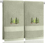 2 Pcs Forest Hand Towels Gray Green Bathroom Decor 14x29 Inch Embroidered 100% by SmoothNovelty