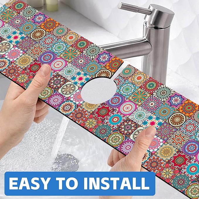 Faucet Draining Mat For Kitchen Sink Mexican Tiles Diatom Mud Absorbent Drain - Image 6