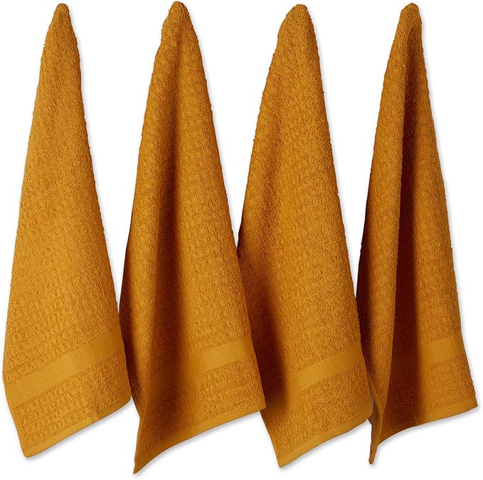 DII Basic Terry Collection Waffle Dishtowel Set, Solid Honey Gold, 4 Piece by DII