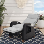 Grand patio Outdoor Recliner Chair Patio 150° Lay Flat Recliner with Flip Table Wicker Reclining Lounge Chair, Griege by GrandPatio