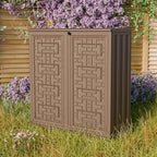 Indoor Outdoor Storage Cabinet Waterproof with 1 Shelf, Plastic Outdoor Storage Cabinets for Patio/Garden/Backyard, Size 34.3''L*15''W*36.2''H(Brown) - Image 7