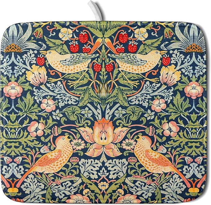 Navy Blue Sage Green Chinoiserie Dish Drying Pad 16 x 18 Inch by APORTT