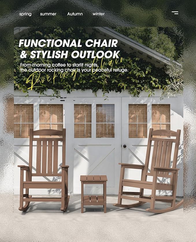 KINGYES Outdoor Rocking Chair Set of 2, High Density Polyethylene Patio Rocking Chairs with 330lbs Support for Adults, Brown - Image 5