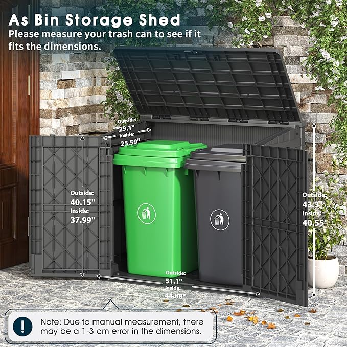 LHBcraft Outdoor Storage Cabinet 36 Cu Ft with Lockable Doors, Portable Horizontal Resin Storage Shed -Easy to Assemble, Waterproof Outdoor Storage Box for Backyards,Patios Black - Image 4