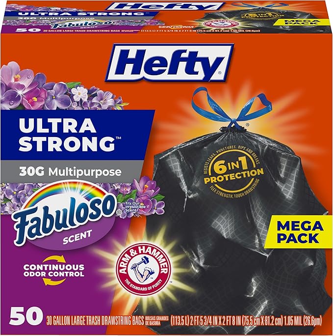 Hefty Ultra Strong 30 Gallon Trash Bags, Large Trash Bags 30 Gallon Size by Hefty