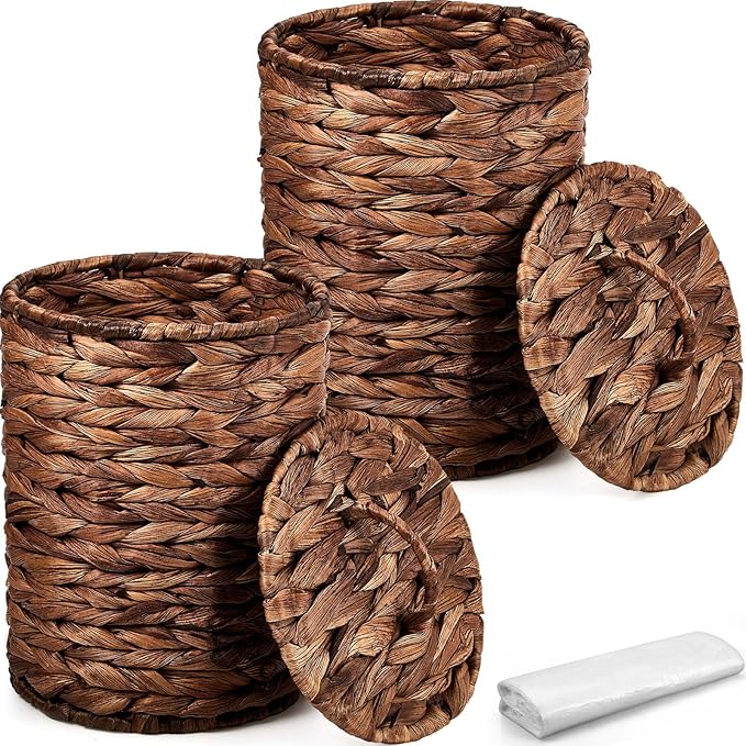 Ctosree 2 Pcs Wicker Trash Can Basket Woven Waste Basket by Ctosree