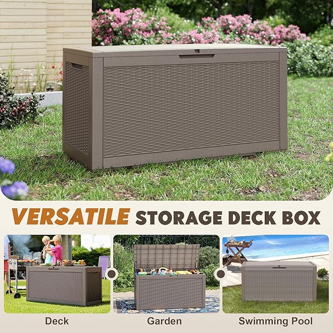 Outdoor Storage Box, Resin Deck Boxes Indoor and outdoor, Waterproof Storage Box Lockable Lid (Grey, 101 Gallon) - Image 6