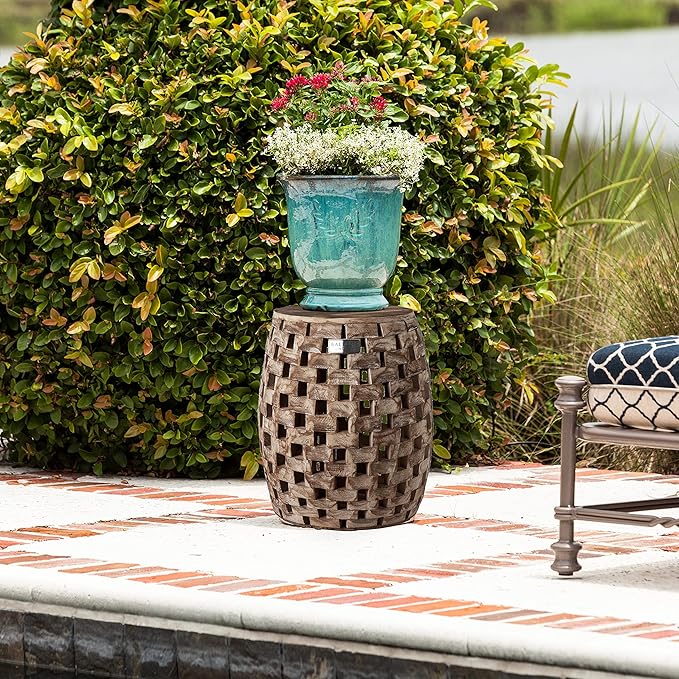 Balkene Home 62419 Maya Oval Rustic Garden Stool Wood Outdoor Seating & End Table Portable Adaptable Outdoor Furniture - Seasoned Patina Finish - Image 7