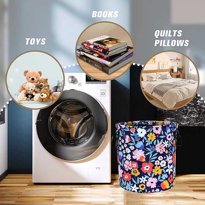 Folk Floral Art Laundry Basket Beautiful Flowers Foldable Oxford Cloth Funny - Image 5
