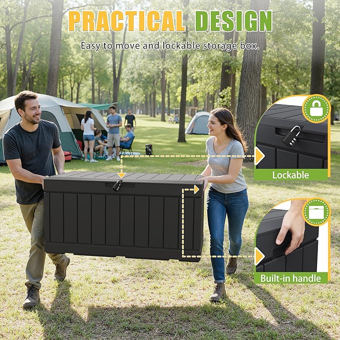 Greesum Outdoor Storage Box 82 Gallon Storage Bin with Lid for Patio Furniture, Garden Tools, Pool Supplies, Waterproof and UV Resistant, Lockable, Black - Image 4