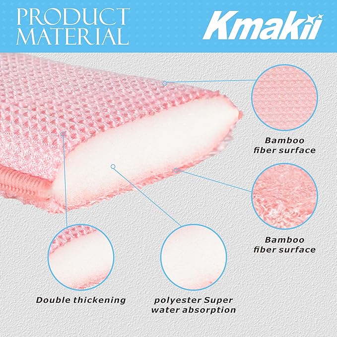 KMAKII Bamboo Kitchen Sponges Dish Sponge Super Absorbent Natural Dish Sponges - Image 3