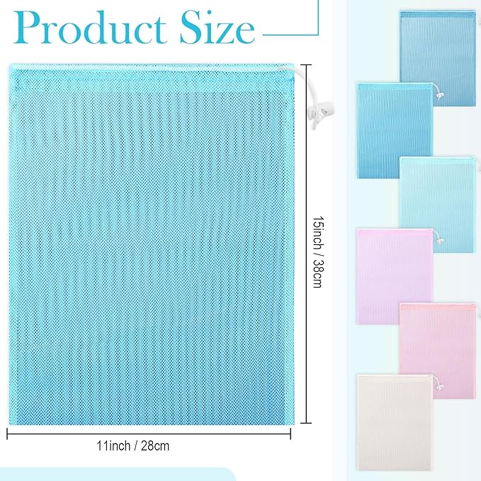 Frienda 6 Pieces Mesh Stuff Sack, 11 x 15 Inch Durable Nylon Drawstring Laundry - Image 2