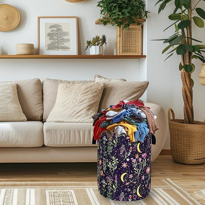 Moon Wild Flowers Laundry Basket Oxford Cloth Colorful Floral Laundry Hamper - Image 2