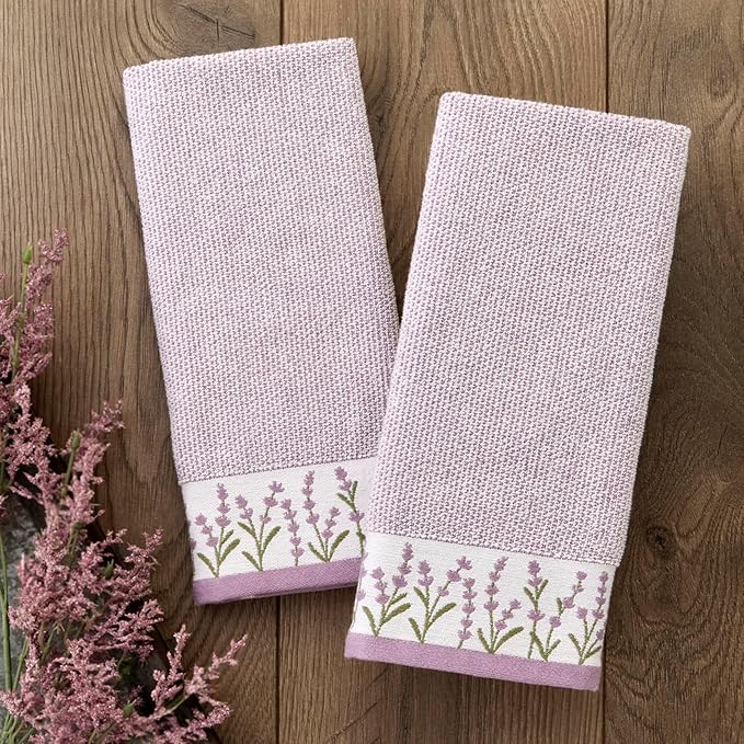 SKL Home Lavender Border 100% Cotton Jacquard 2pc Hand Towel Set, Embroidered & - Image 2
