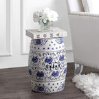 JONATHAN Y TBL1000A Lotus Flower 17.8" Chinoiserie Ceramic Drum Indoor/Outdoor Garden Stool Bohemian, Coastal, Classic, Cottage, French Country, Traditional, Bathroom, Garden Room, Patio, Blue/White - Image 2