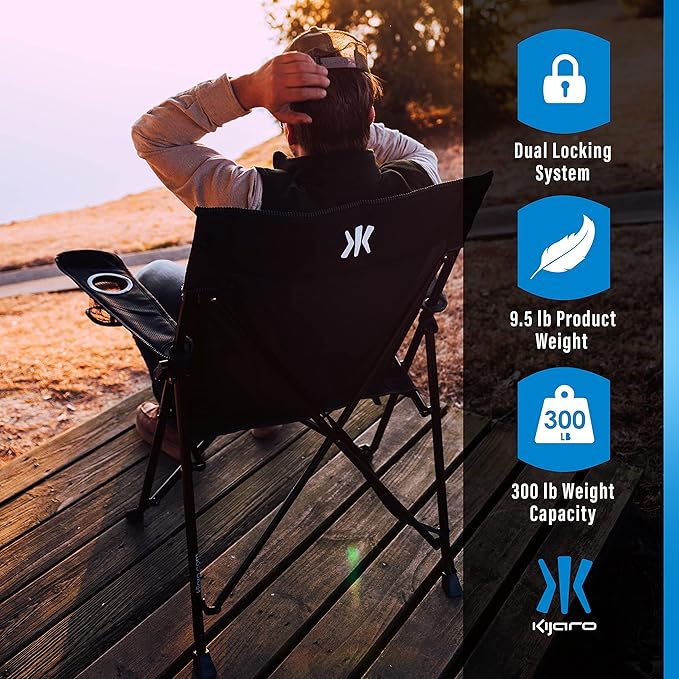 Kijaro Foldable Camping Chair, Vik Black, Polyester, Mesh, Steel, Portable, Durable, Unisex - Image 6