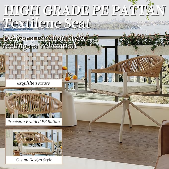 TWT Patio Dining Chairs Outdoor Stackable Dining Chairs for All Weather, Breathable Textilene Garden Outdoor Furniture for Backyard Deck (Brown, Rotatable Set of 2) - Image 7