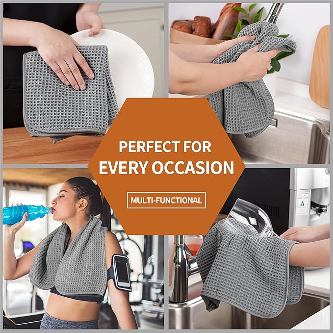 Microfiber Waffle Hand Towels, 4 Pieces, Fast Drying, Lint Free 430 GSM - Image 7
