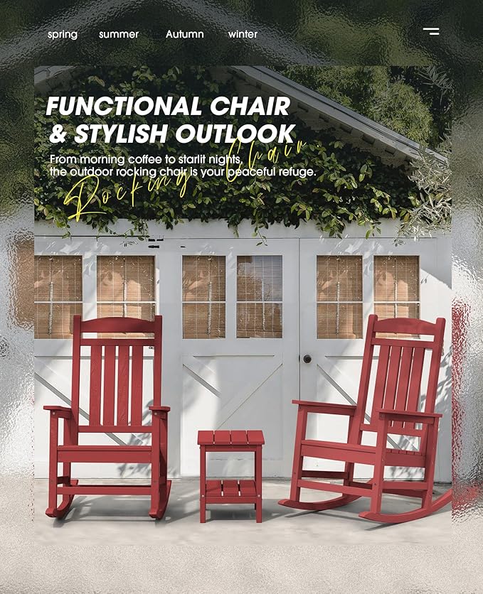 KINGYES Outdoor Rocking Chair Set of 2, High Density Polyethylene Patio Rocking Chairs with 330lbs Support for Adults, Dark Red - Image 5