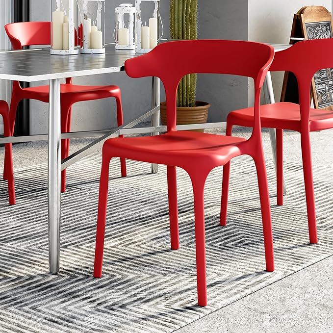 VECELO 4 Pack Plastic Stacking Chairs, Stackable Dining Chairs for Kitchen Restaurant Patio, Portable Indoor Outdoor Use, No Assembly Required, Red - Image 8