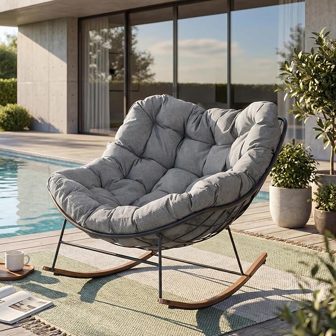 Grand patio Outdoor Rocking Chair, E-Coated Modern Cozy Lounge Rocker Chair with Cushion for Balcony Porch Patio, Gray - Image 7