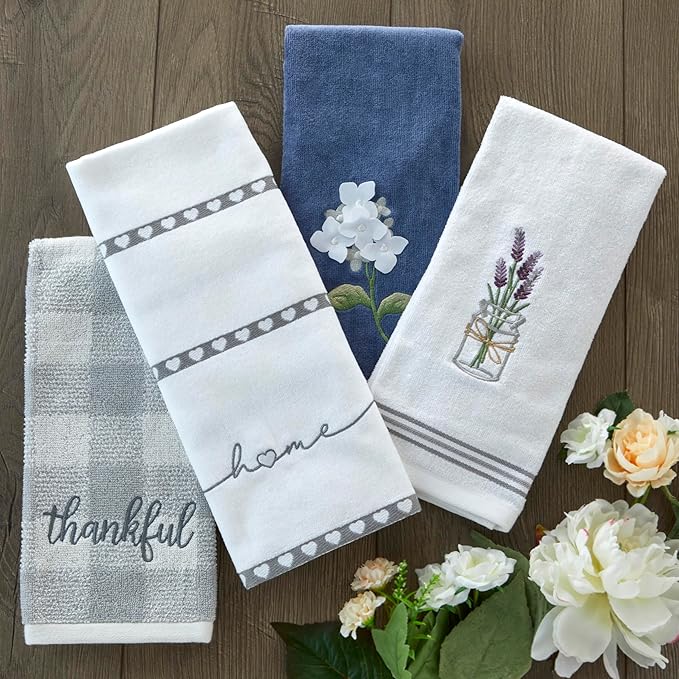 SKL Home Farm Hydrangea 100% Cotton 3D Embroidered 2pc Hand Towel Set, - Image 4