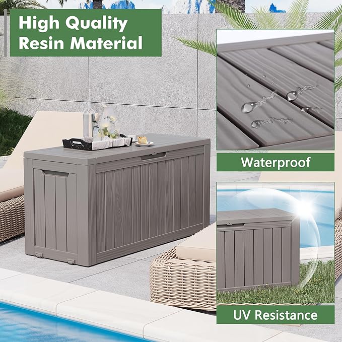 Outdoor Storage Box, Resin Deck Boxes Indoor and outdoor, Waterproof Storage Box Lockable Lid (Grey, 85 Gallon) - Image 3