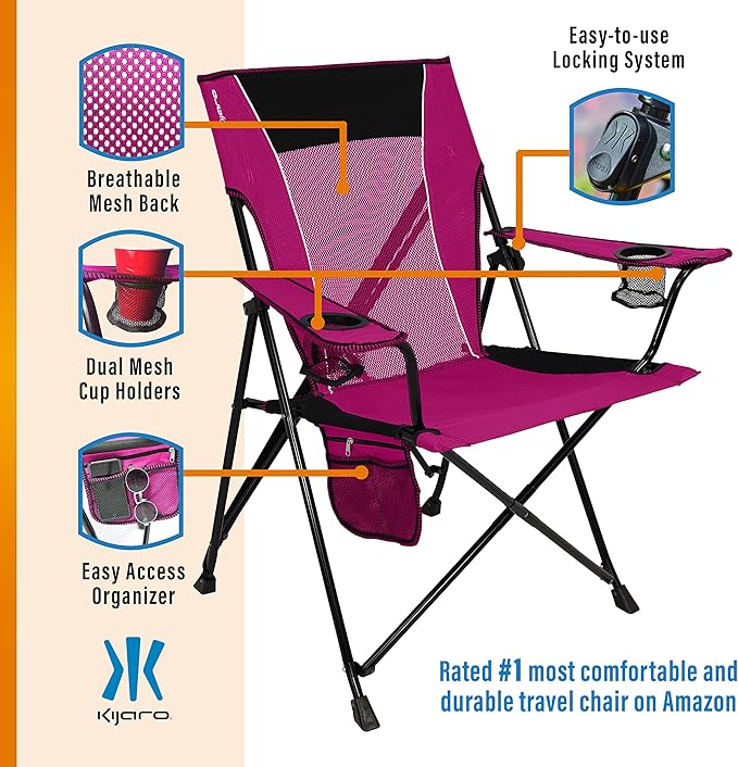 Kijaro Dual Lock Portable Camping Chairs - Enjoy the Outdoors with a Versatile Folding Chair for Sports, Lawn - Dual Lock Feature Locks Position – Hanami Pink - Image 5