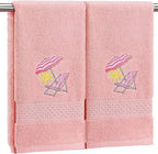 2 Pcs Beach Chair Hand Towels Pink Bathroom Decor 14x29 Inch Embroidered 100% by SmoothNovelty