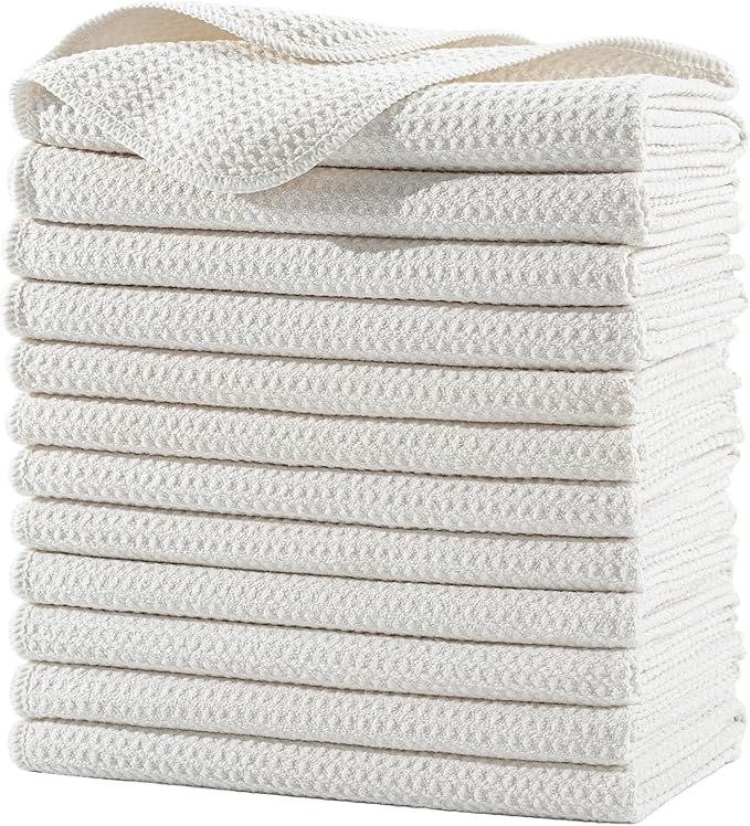 POLYTE Premium Microfiber Kitchen Dish Hand Towel Waffle Weave 12 Pack by Polyte