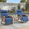 3 Pieces Zero Gravity Wicker Patio Rocking Recliner Chairs Set of 2 - Wicker Outdoor Lounge Chair with Side Table, Adjustable Backrest & Footrest, High Back Outdoor Recliner Chair for Pool Deck Blue by JelwalyPatioFurnitureSet