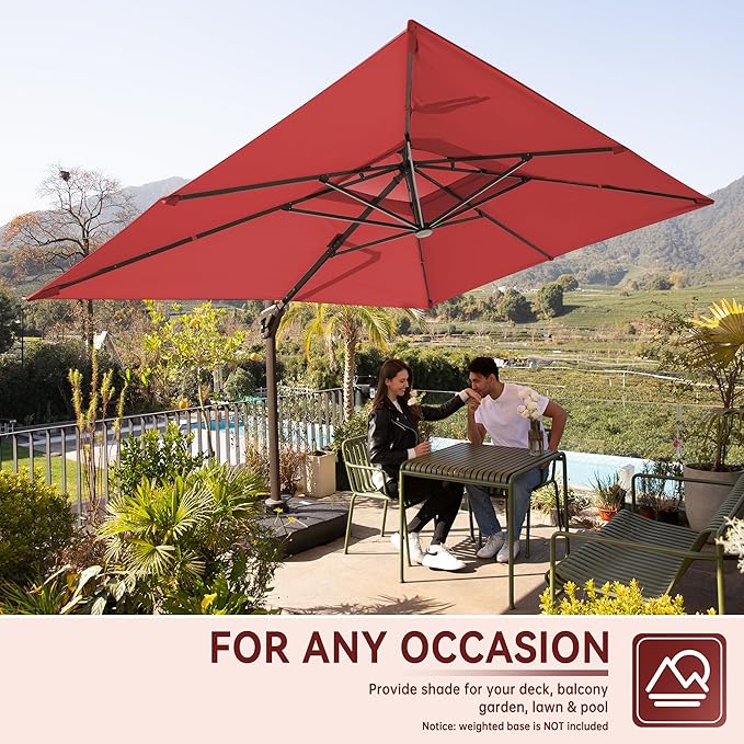 10 X 13 FT Cantilever Outdoor Patio Umbrella with Base Included with Led Lights Large 360° Rotation Double Top Offset Heavy Duty Rectangular Umbrellas for Backyard Outside Deck, Wine Red - Image 8