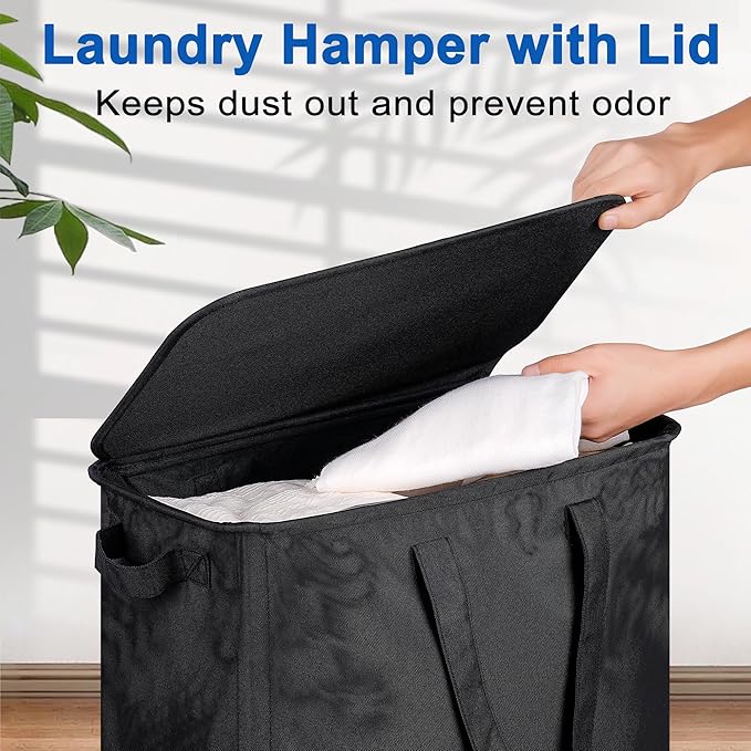 Slim Laundry Hamper with Lid and Wheels, Small Rolling Laundry Basket with - Image 3