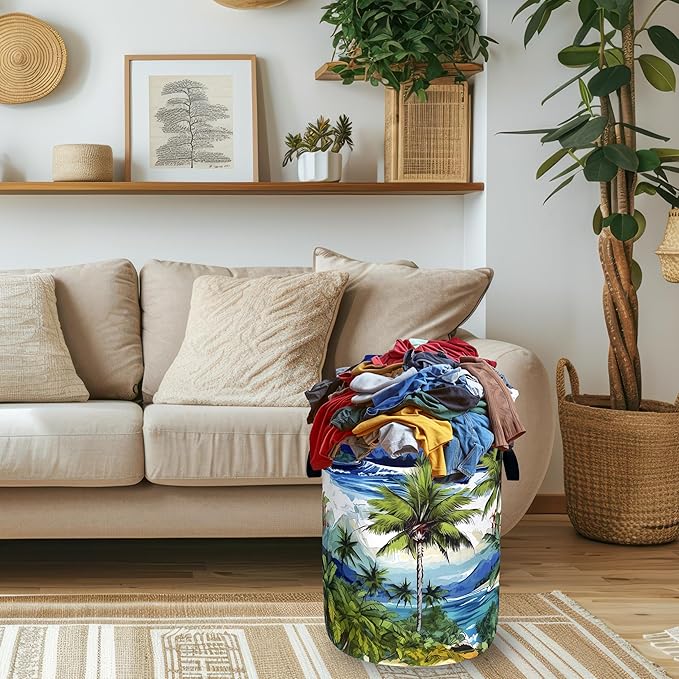 Tropical Palm Tree Laundry Basket Oxford Cloth Colorful Hawaii Laundry Hamper - Image 2